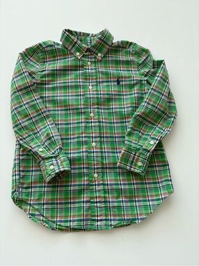 KIDS Polo Ralph Lauren Boys Size 6 Green Plaid Cotton Button Down Shirt